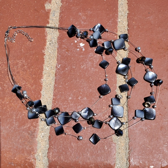 Tiger Cat Eye Beaded Rhinestone Cascading Tier Layered Necklace - Picture 3 of 8